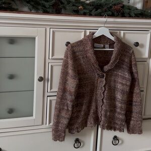 Alfred Dunner Multi-Tone Scalloped Cardigan Sweater